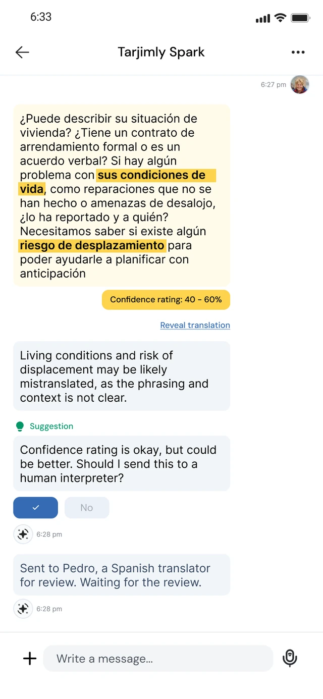 Tarjimly Spark human review handoff